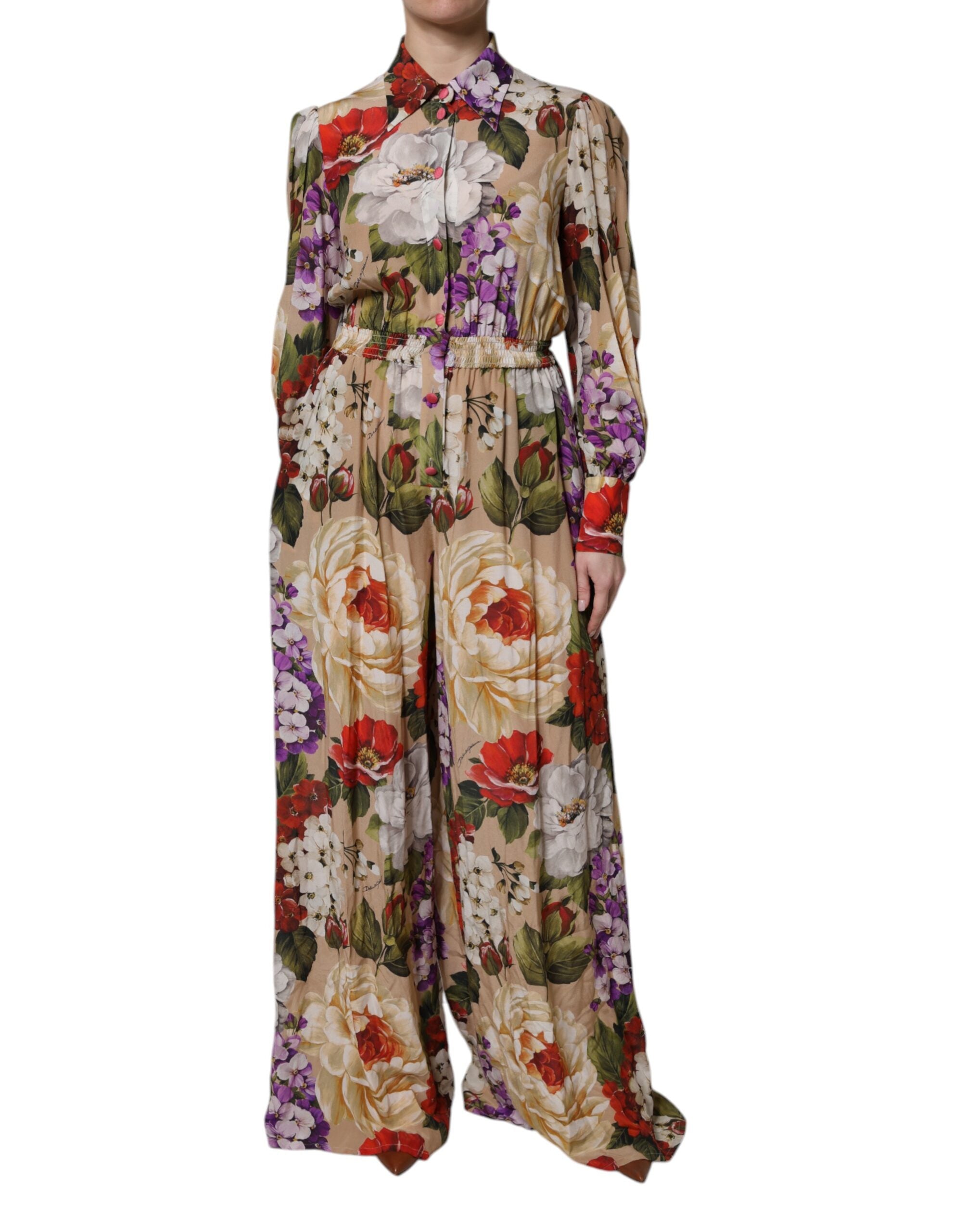 Floral Silk Jumpsuit Dress — Multicolor