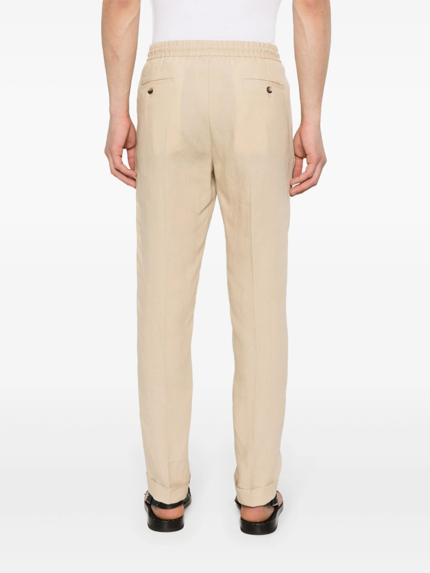 Light Brown drawstring-fastening linen trousers