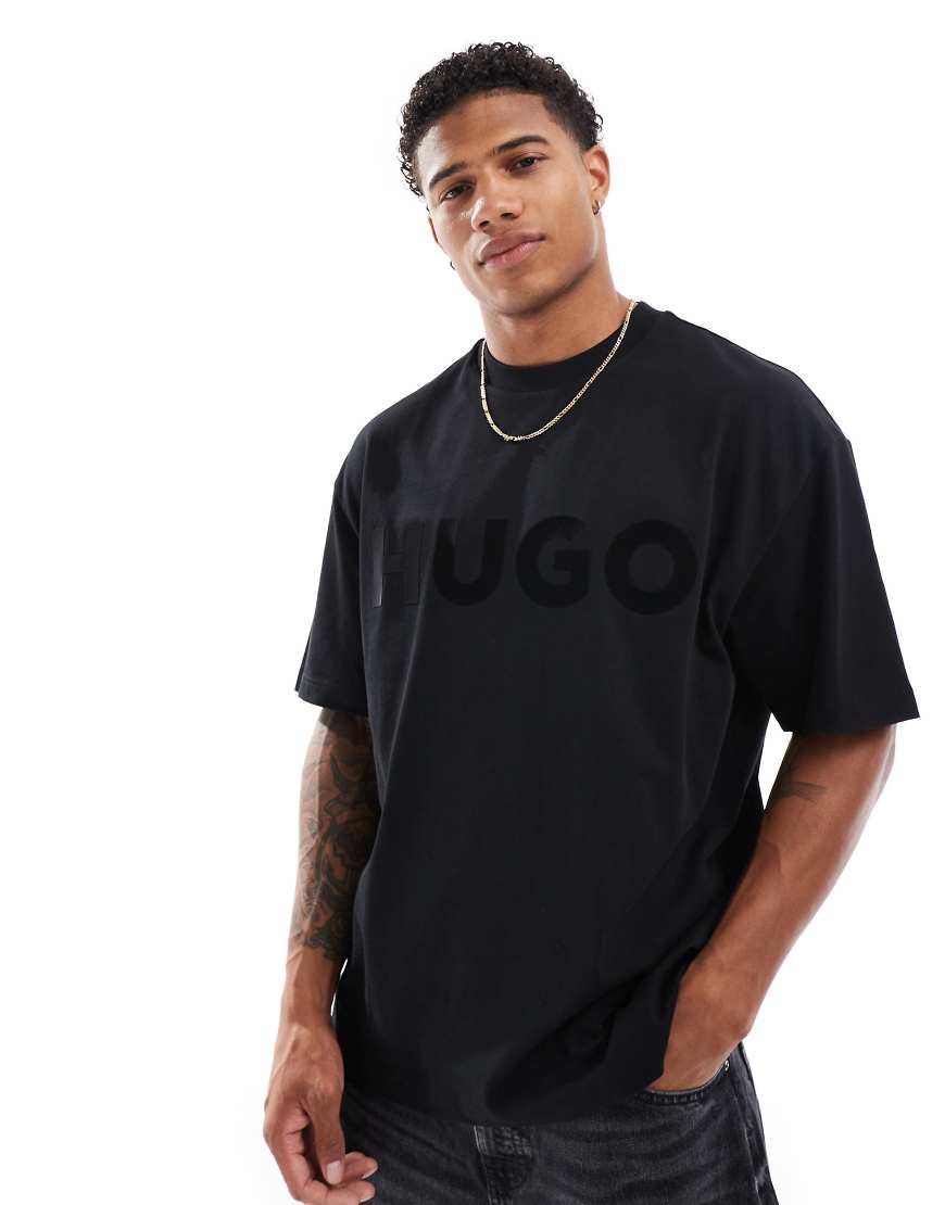HUGO Red dinkee oversized t-shirt in black with tonal logo print
