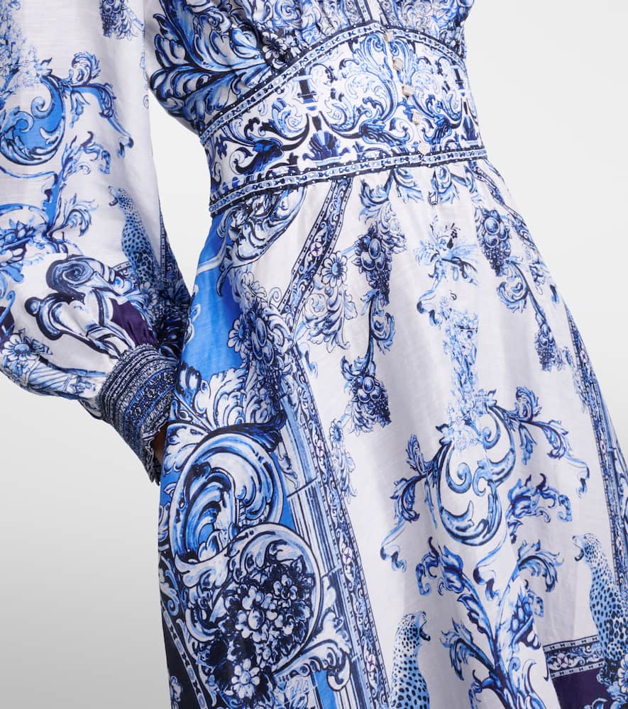 Printed linen and silk maxi dress