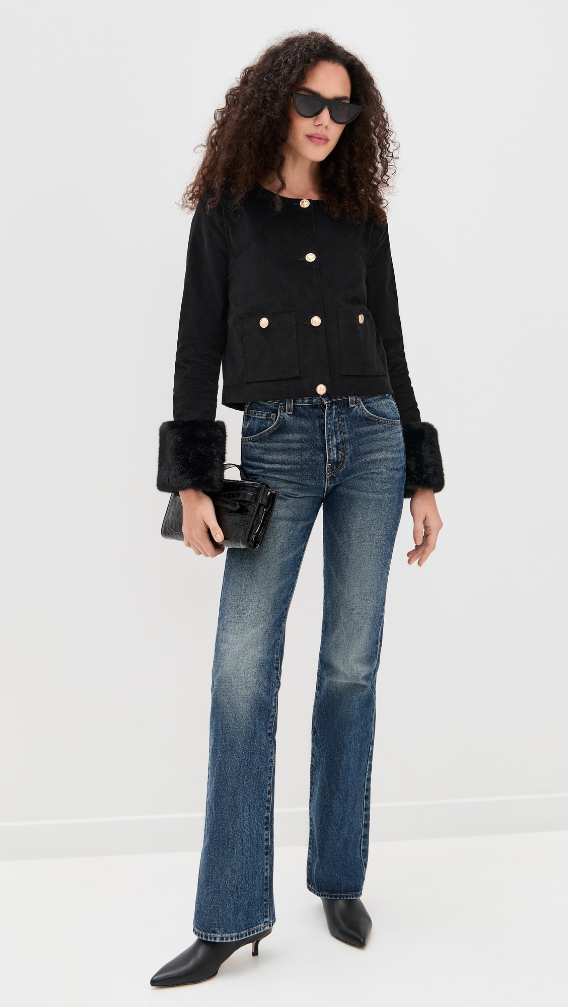 Fur Trim Jacket Black