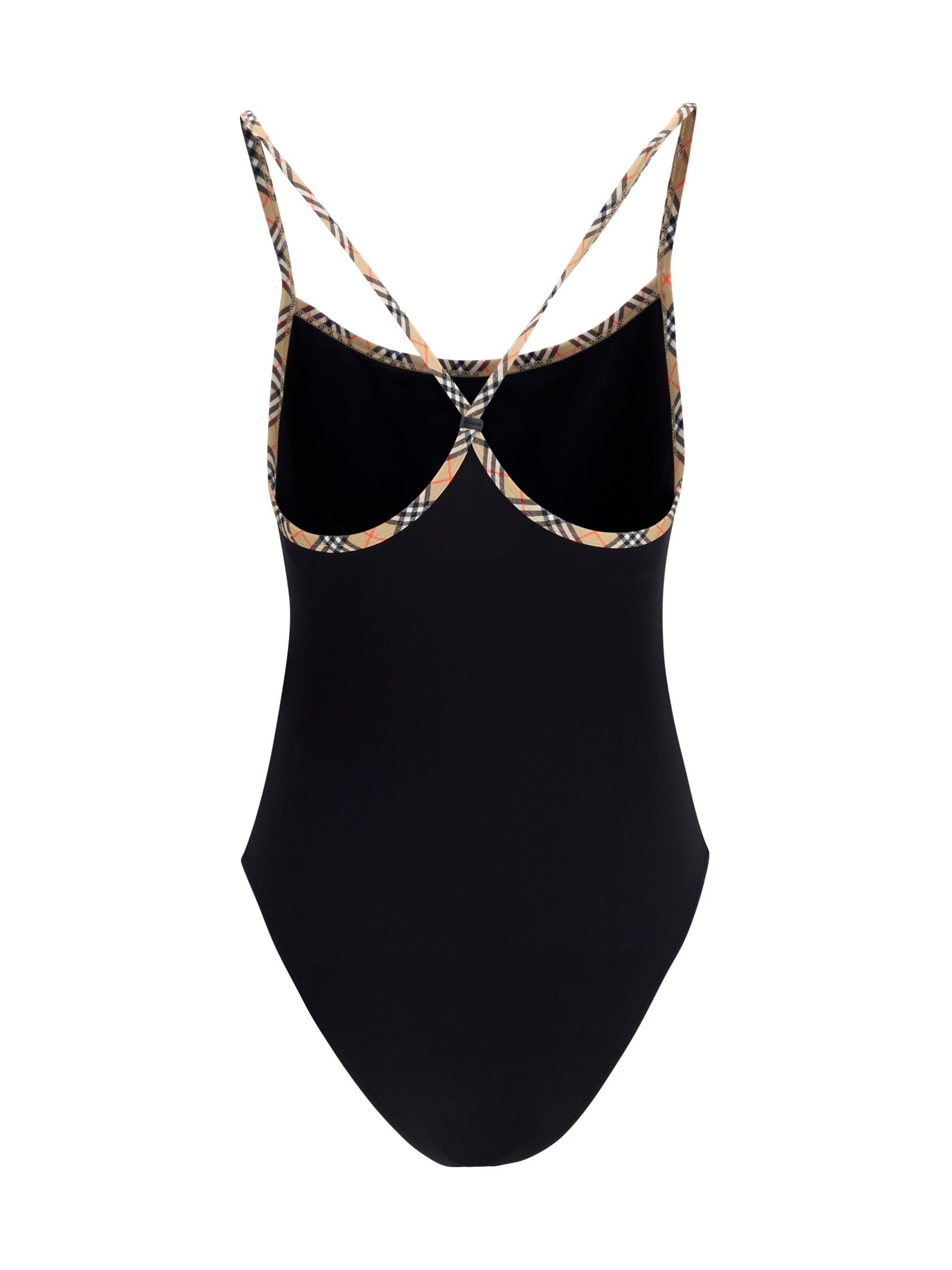 Checkered-Trim One-Piece One-Piece Swimsuit — Black