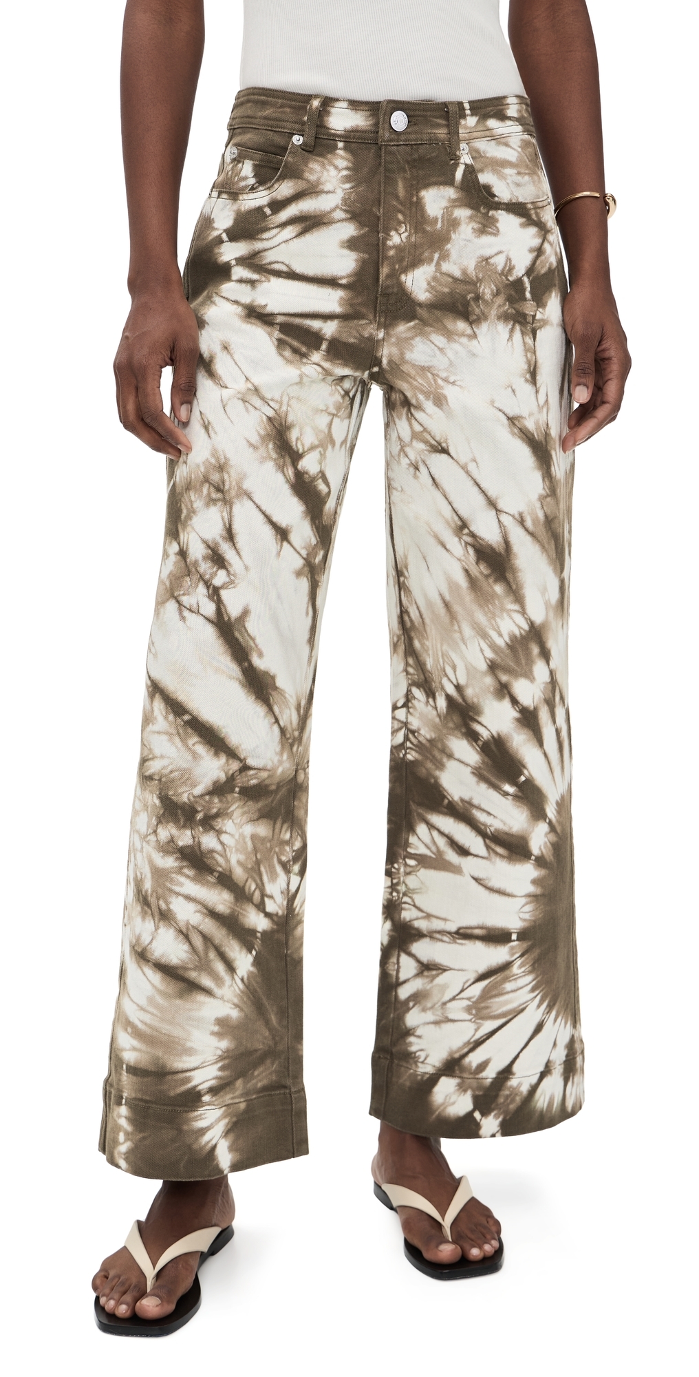 Tie Dye Denim Betsy Pants Dark Olive/White
