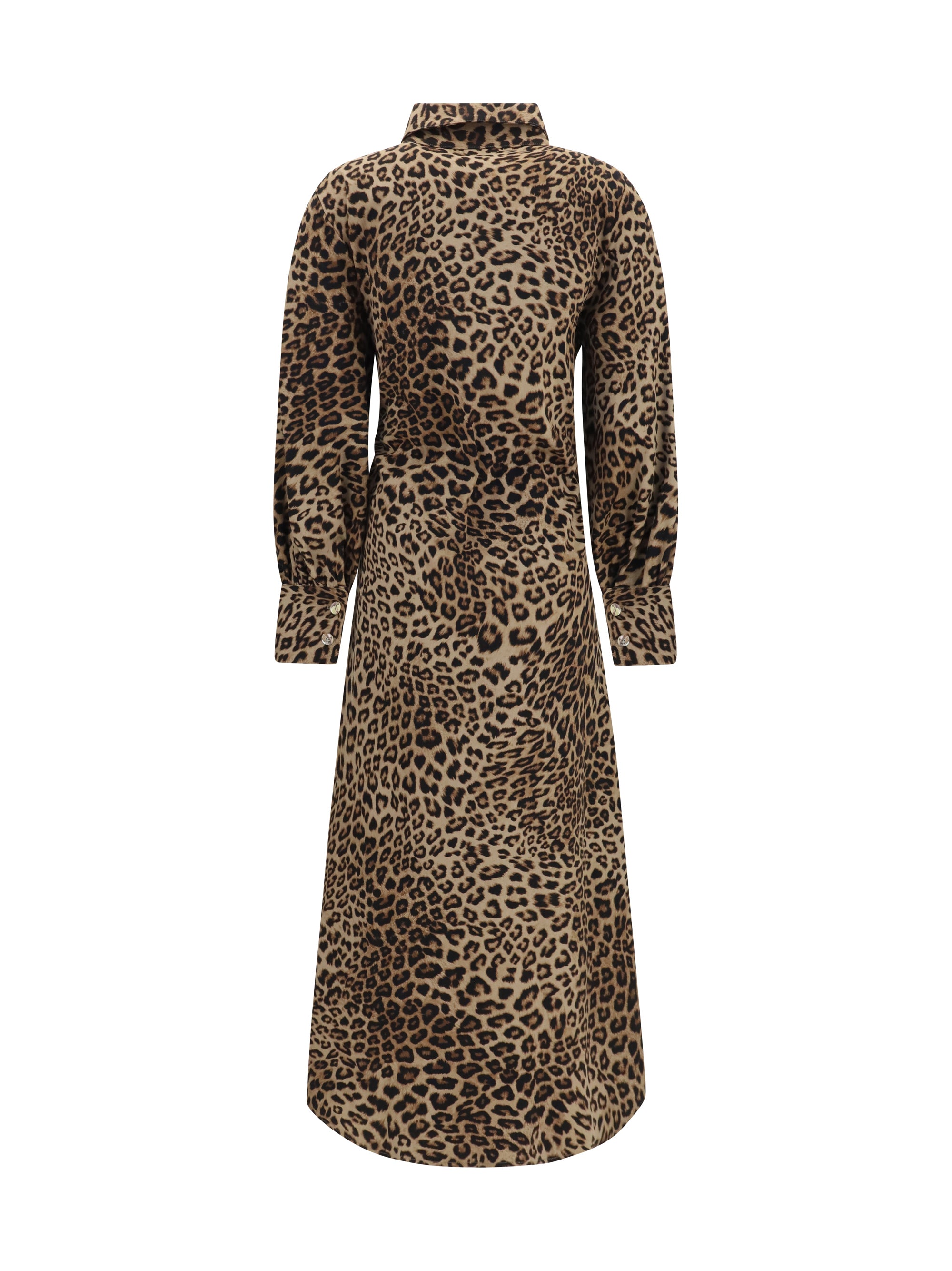 Leopard-Print Cotton Dress — Brown