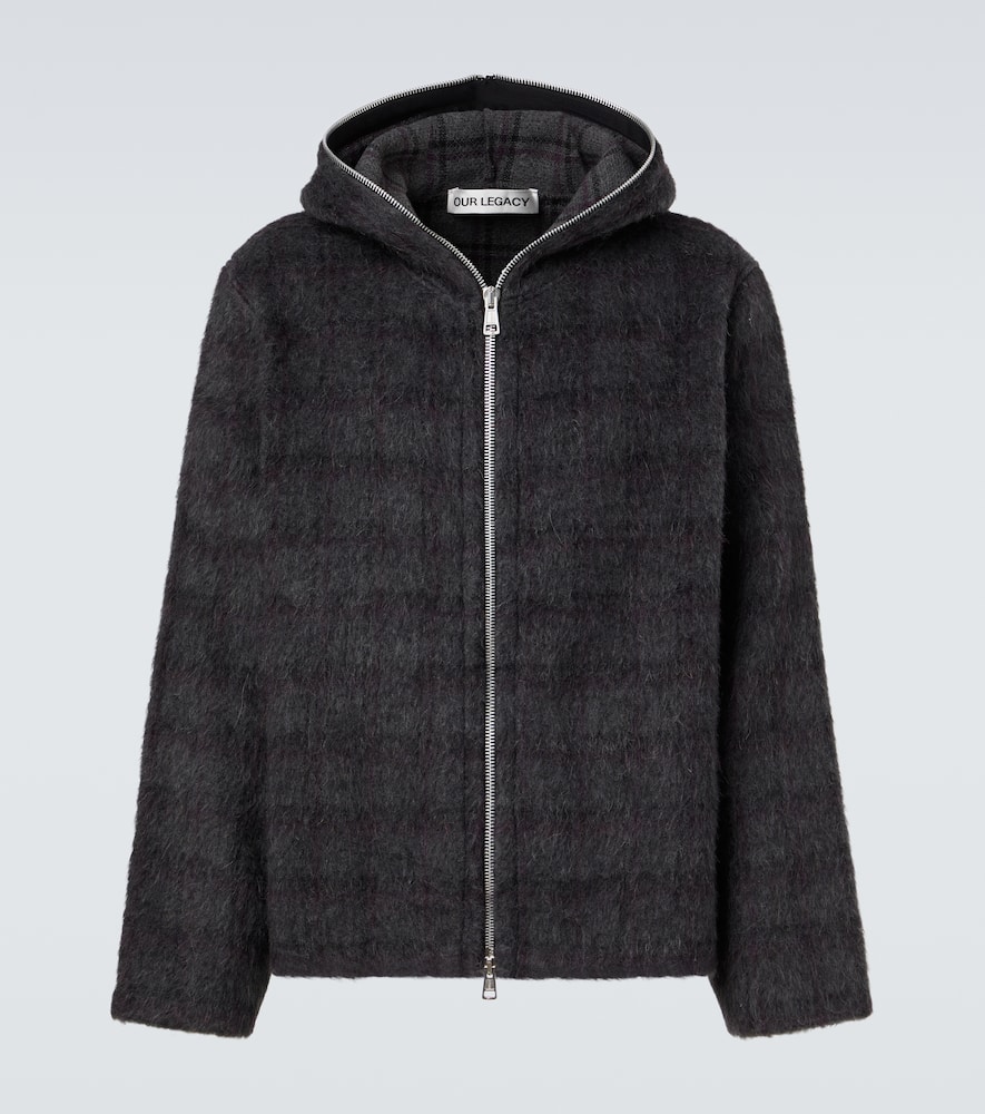 Checked knitted zip-up hoodie