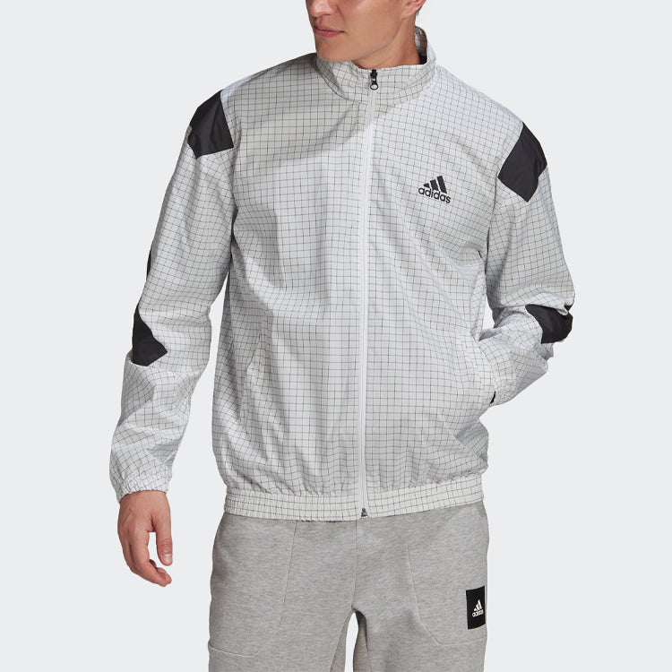 Plaid Pattern Loose Zipper Jacket White