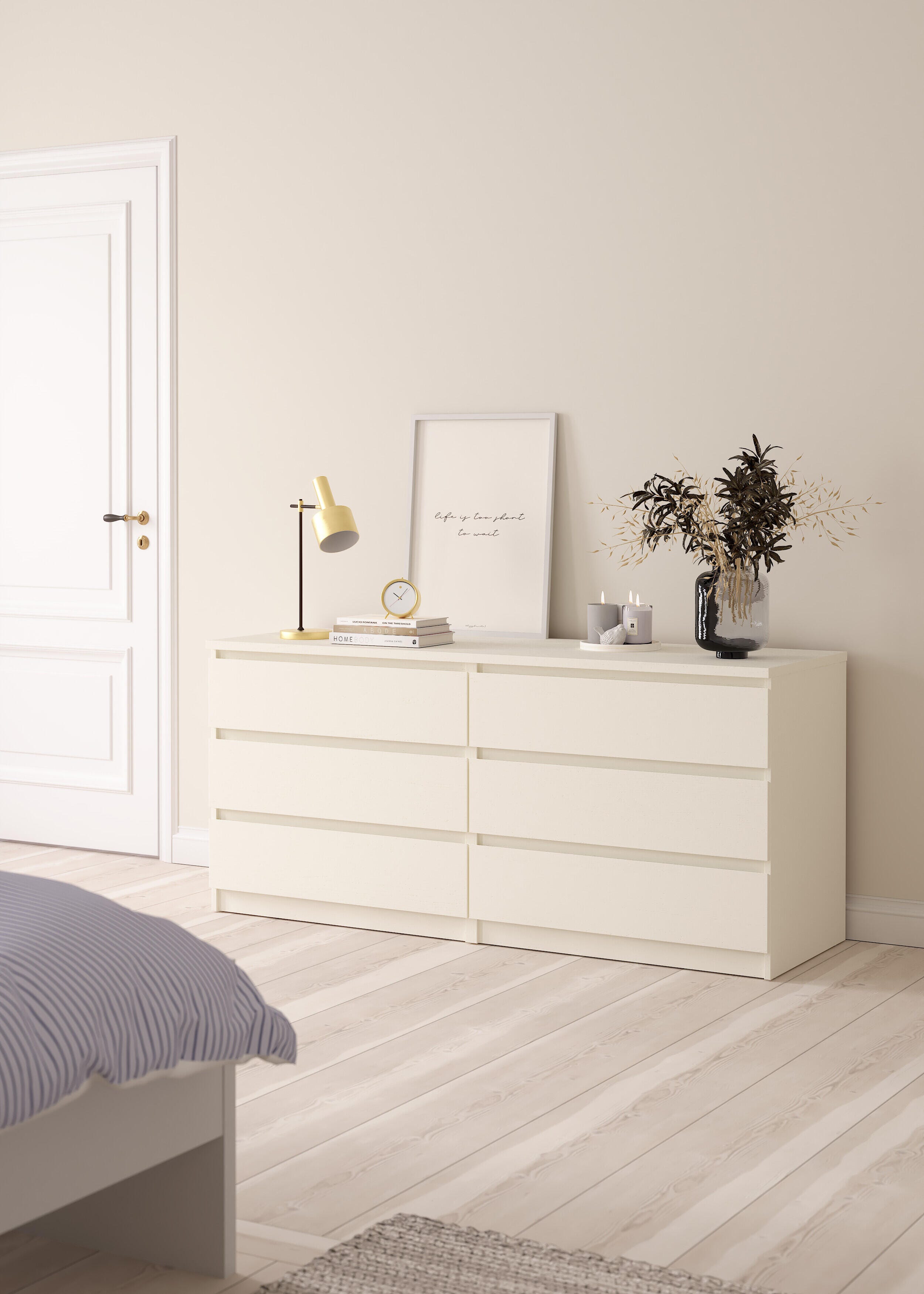 Tvilum Scottsdale 61" 6 Drawer Double Dresser, White Woodgrain