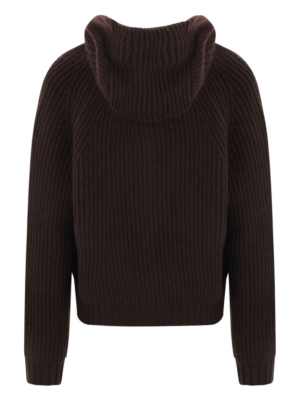 Hooded ribbed cardigan - Brown