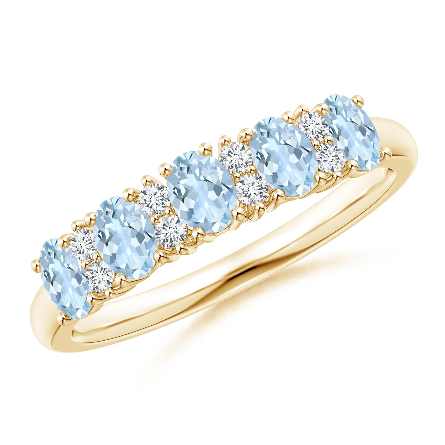 Angara 0.75 Carat Five Stone Aquamarine and Diamond Wedding Ring in 14K Yellow Gold