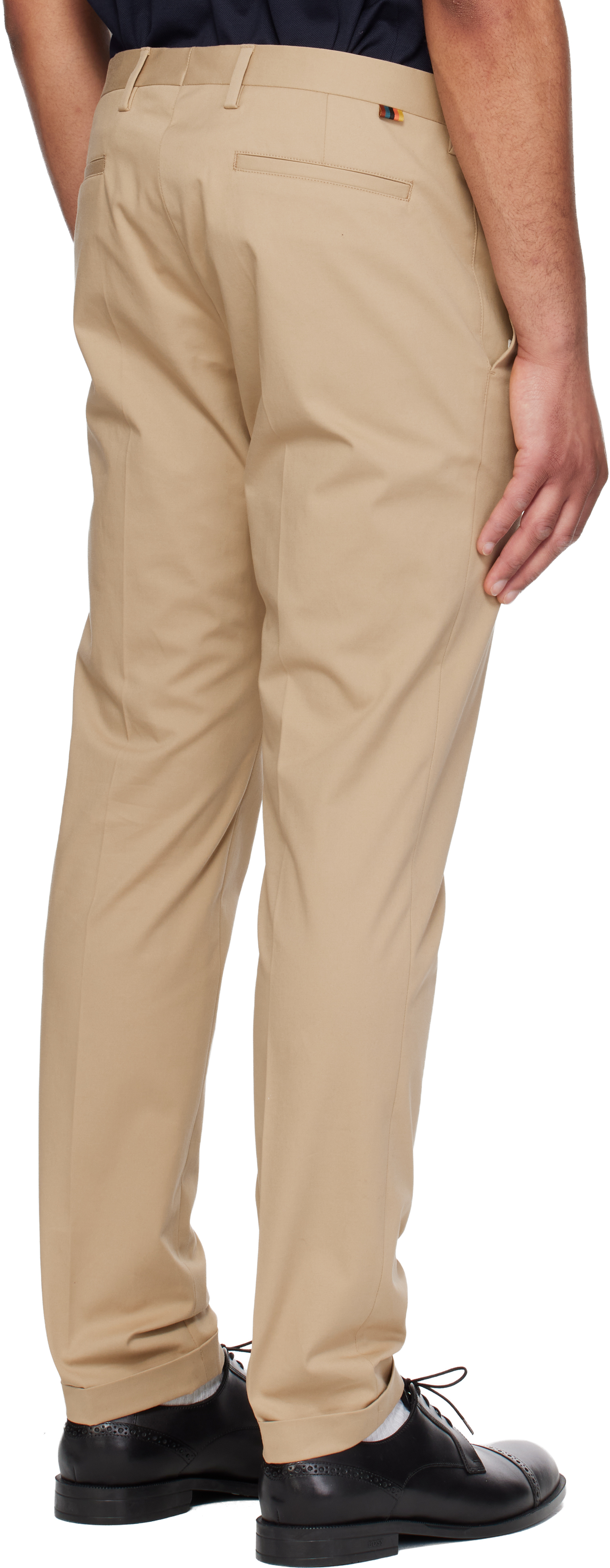 Beige Slim-Fit Cotton-Stretch Chino Trousers