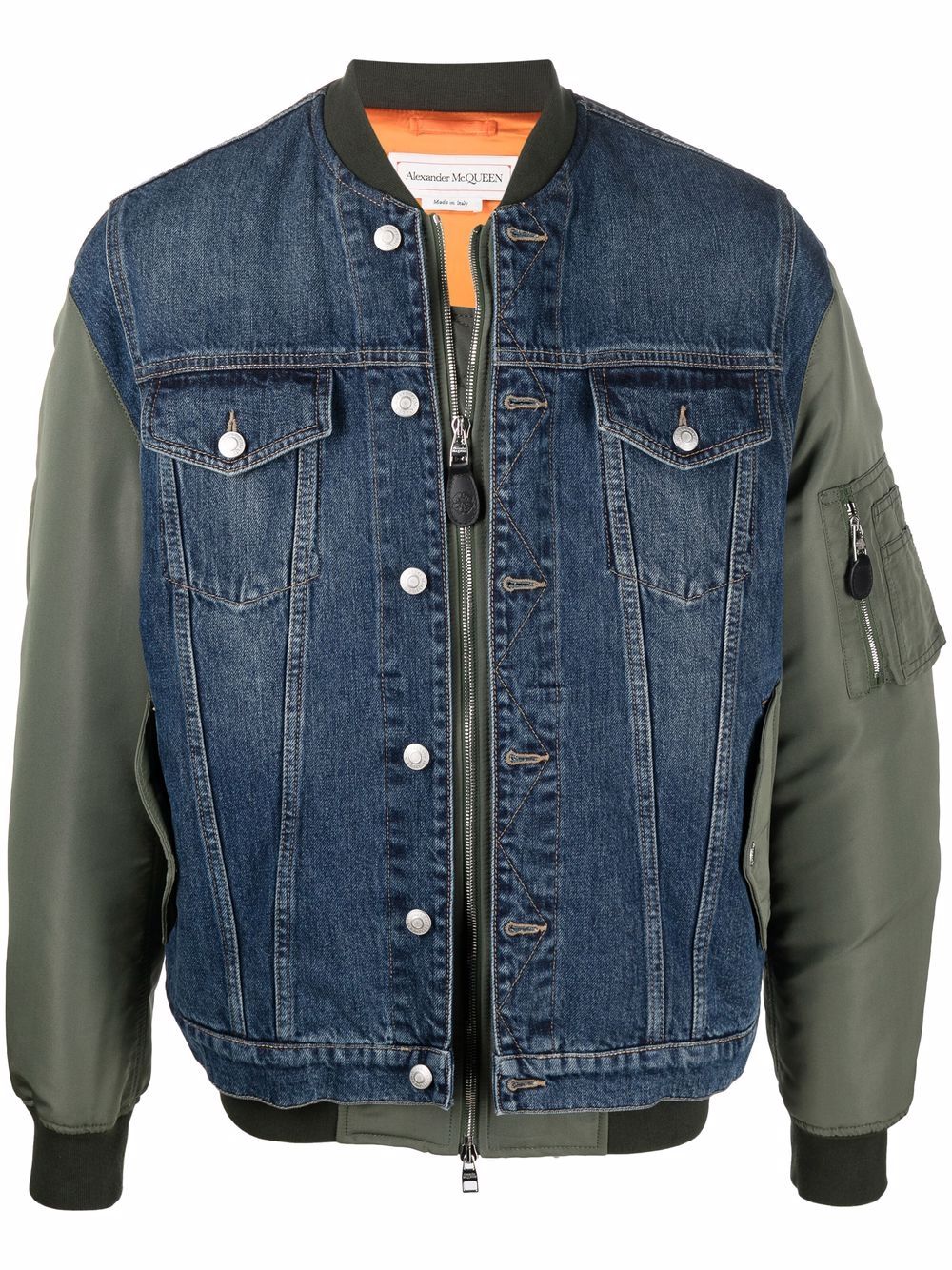 Denim panelled bomber jacket - Blue