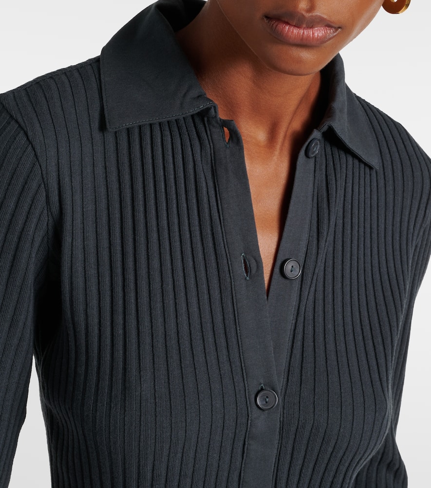 Vince Ribbed-knit cotton-blend polo pullover