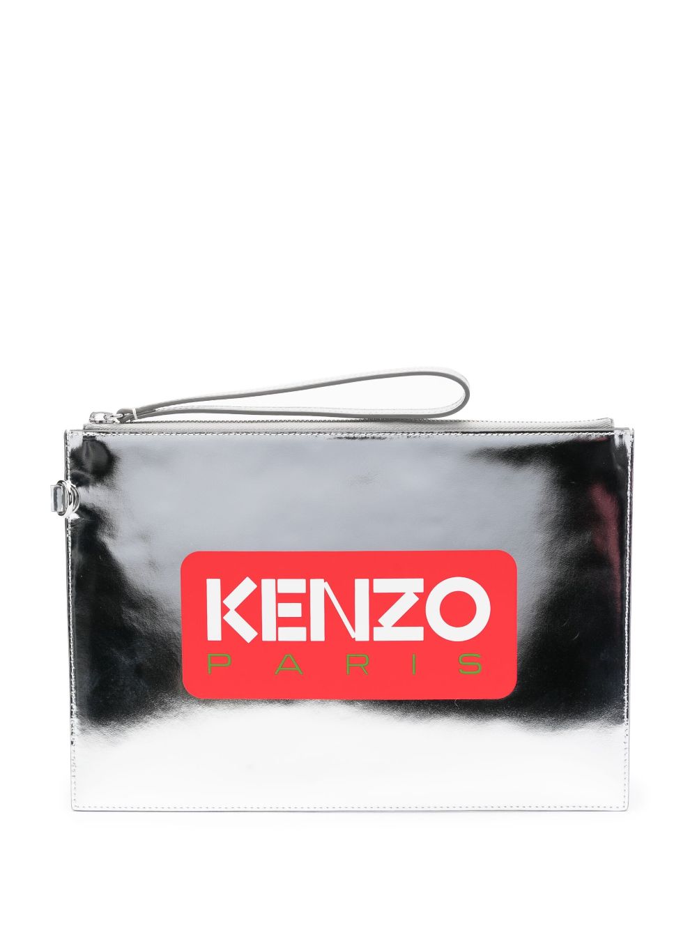 Iconic logo-print metallic-leather clutch bag - Silver