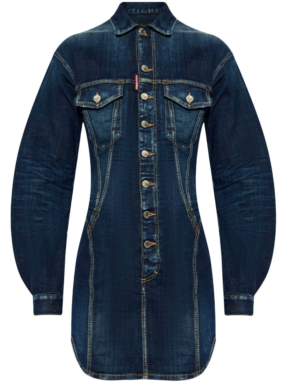 Logo-patch denim minidress - Blue