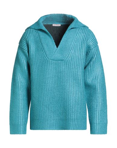 Man Sweater Turquoise Size L Silk, Polyamide