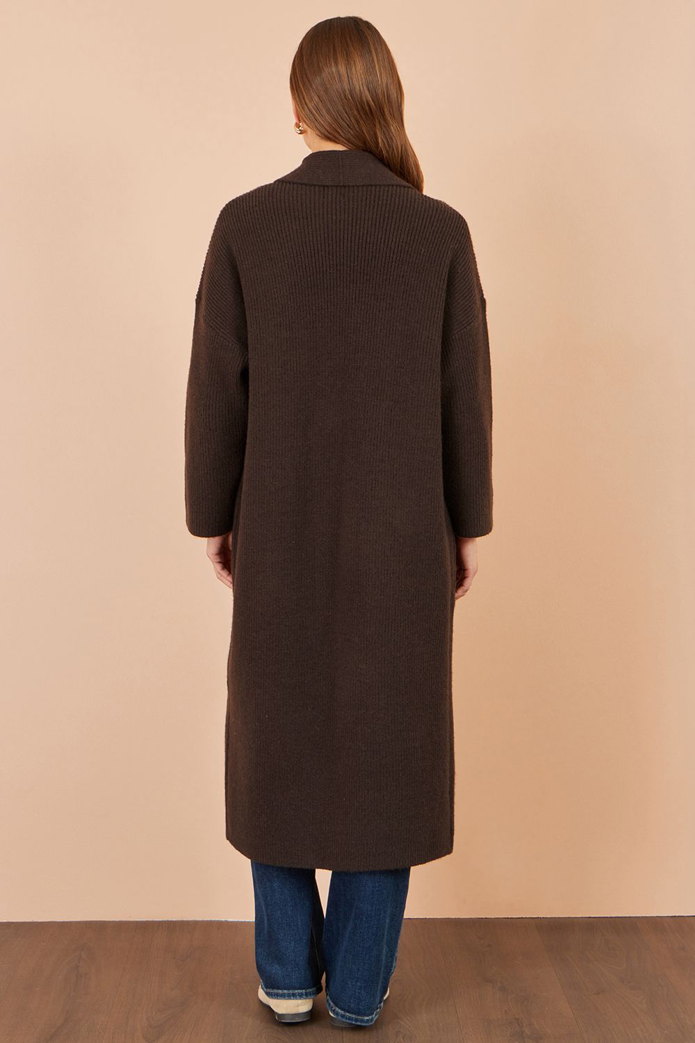Yumi Knitted Maxi Cardigan With Pockets In Brown