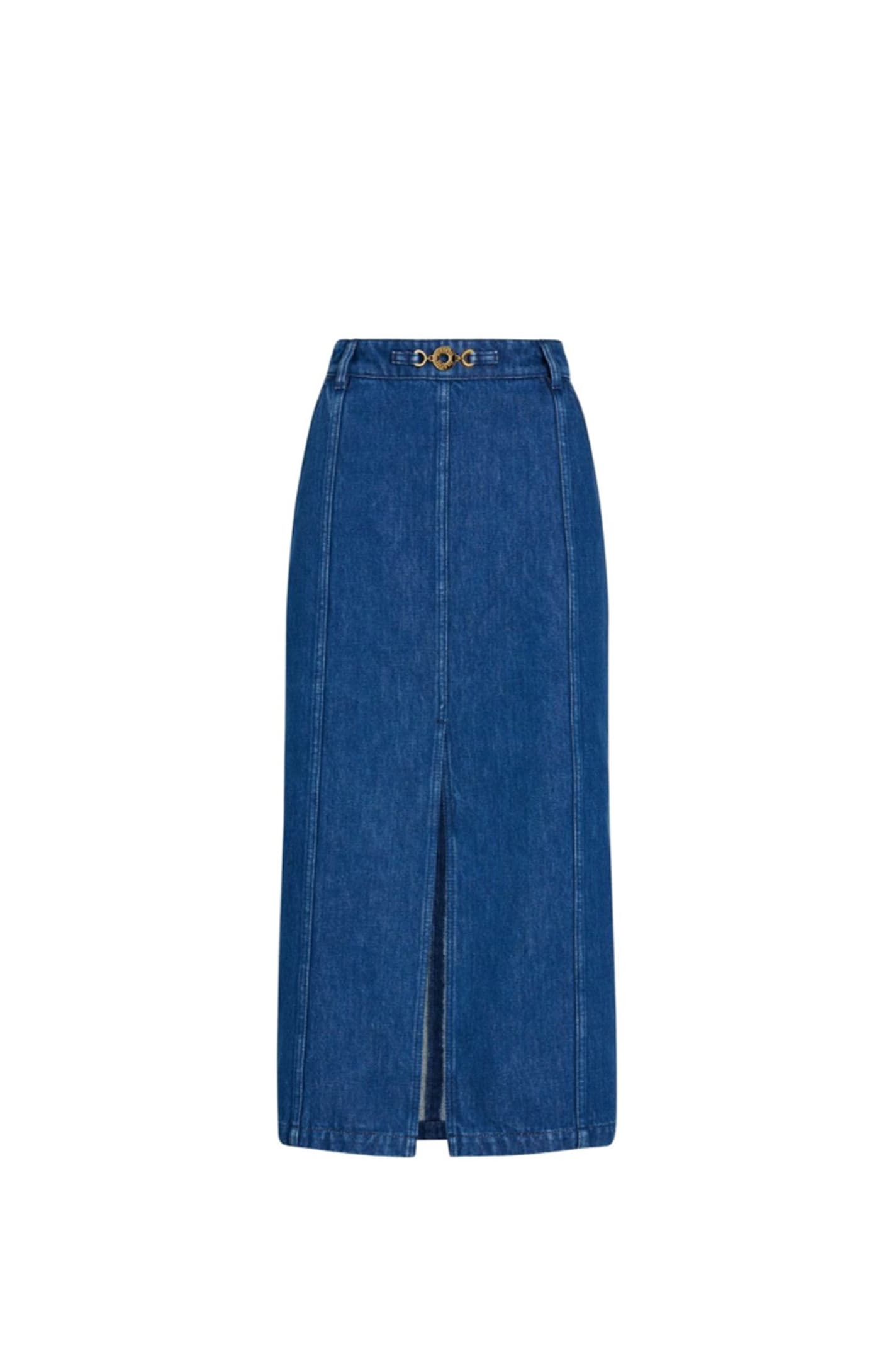 Organic cotton-denim slit midi skirt - Blue