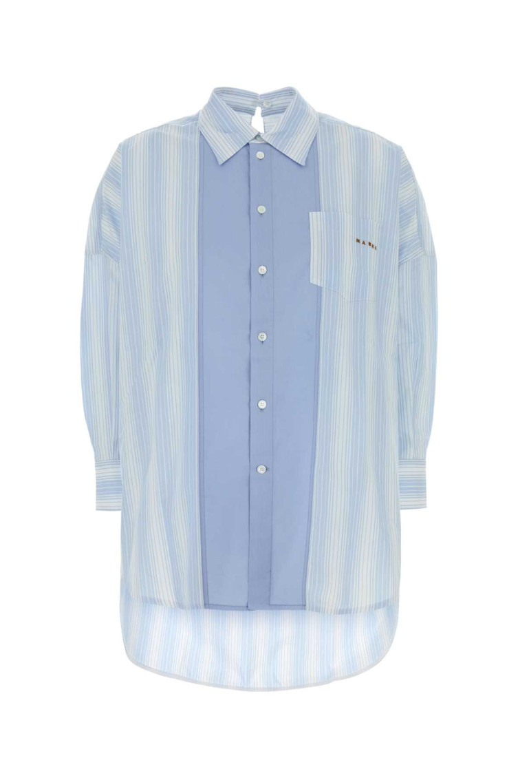 Marni - cotton poplin longline striped shirt pocket