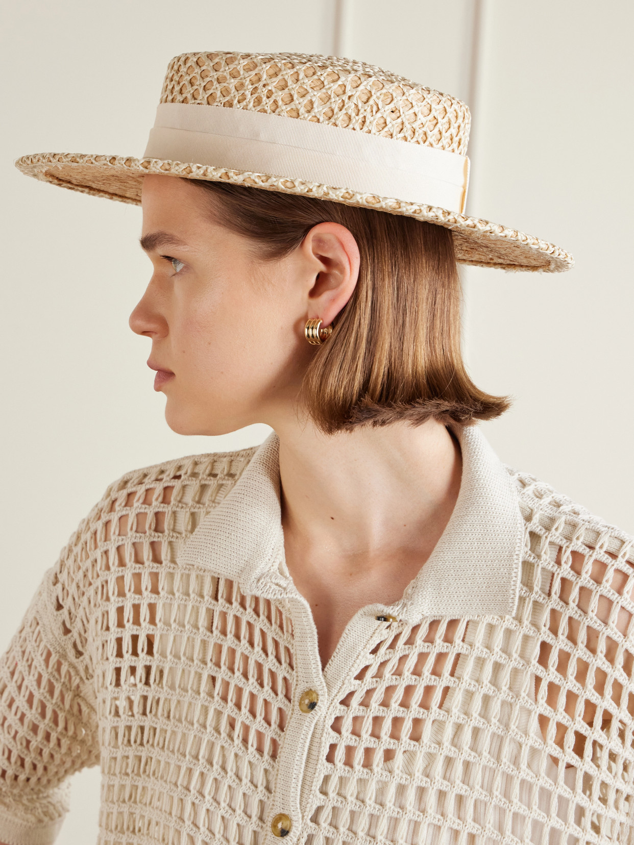 Marion Grosgrain-trimmed Raffia Sunhat - Neutral