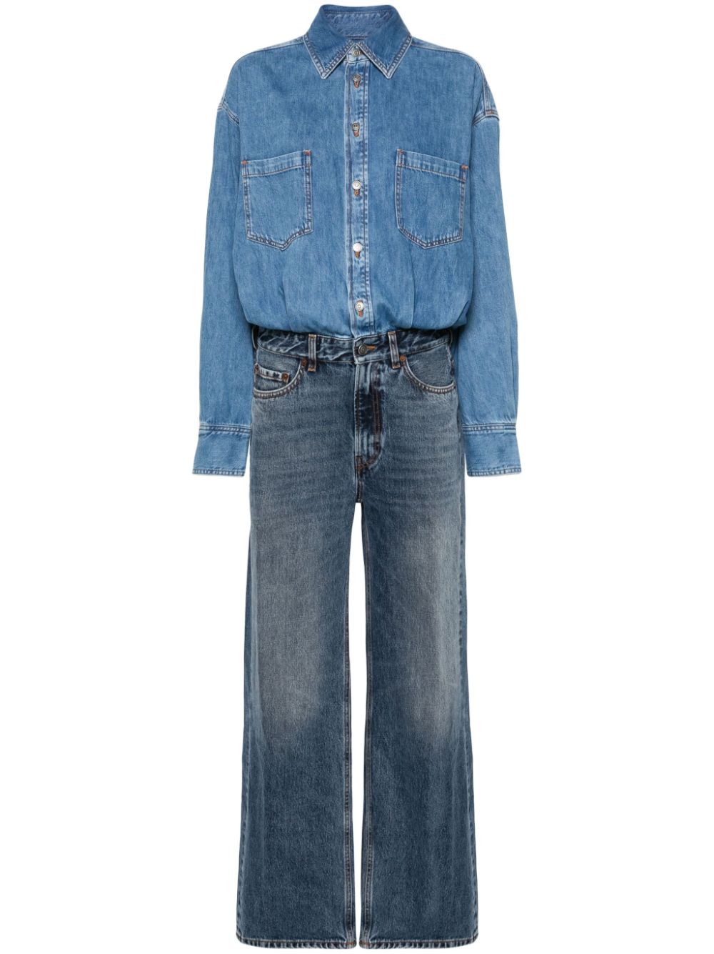 Panelled-design denim jumpsuit - Blue