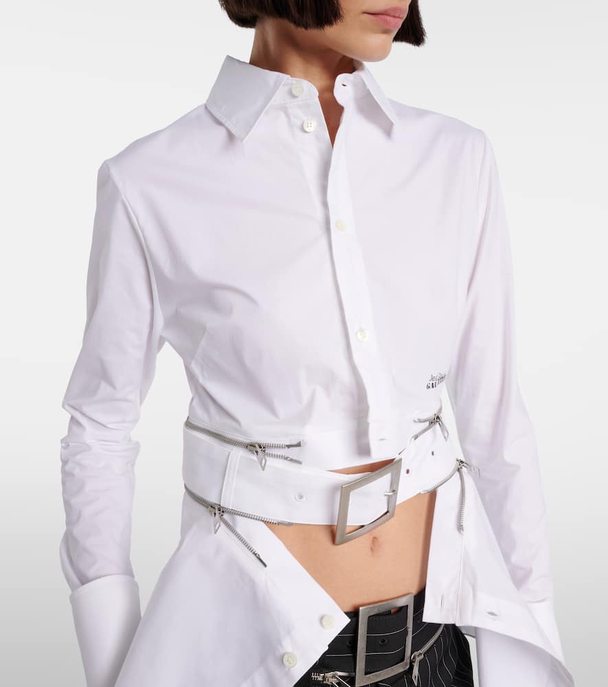 Belted cotton-blend shirt dress