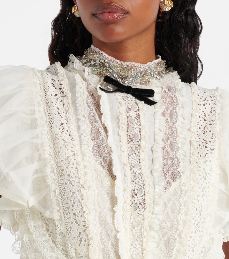 Ruffled lace and linen minidress