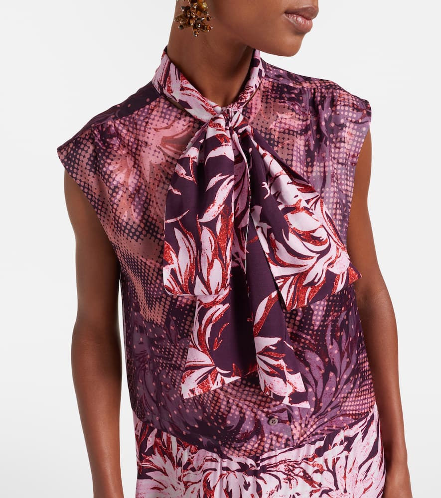 Printed tie-neck midi dress