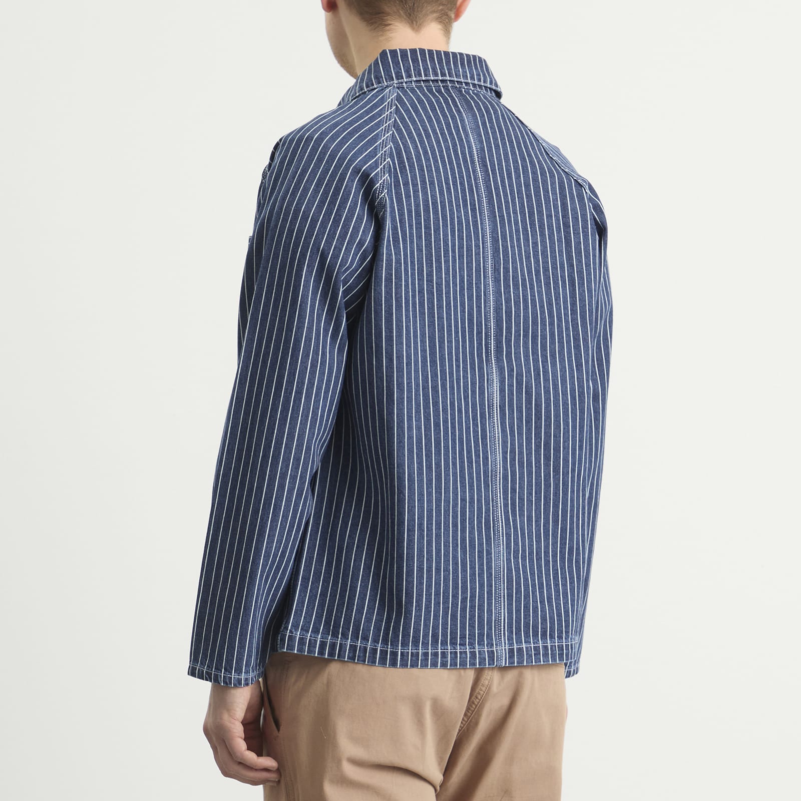 Men's Pinstripe Denim Coverall Jacket in Indigo