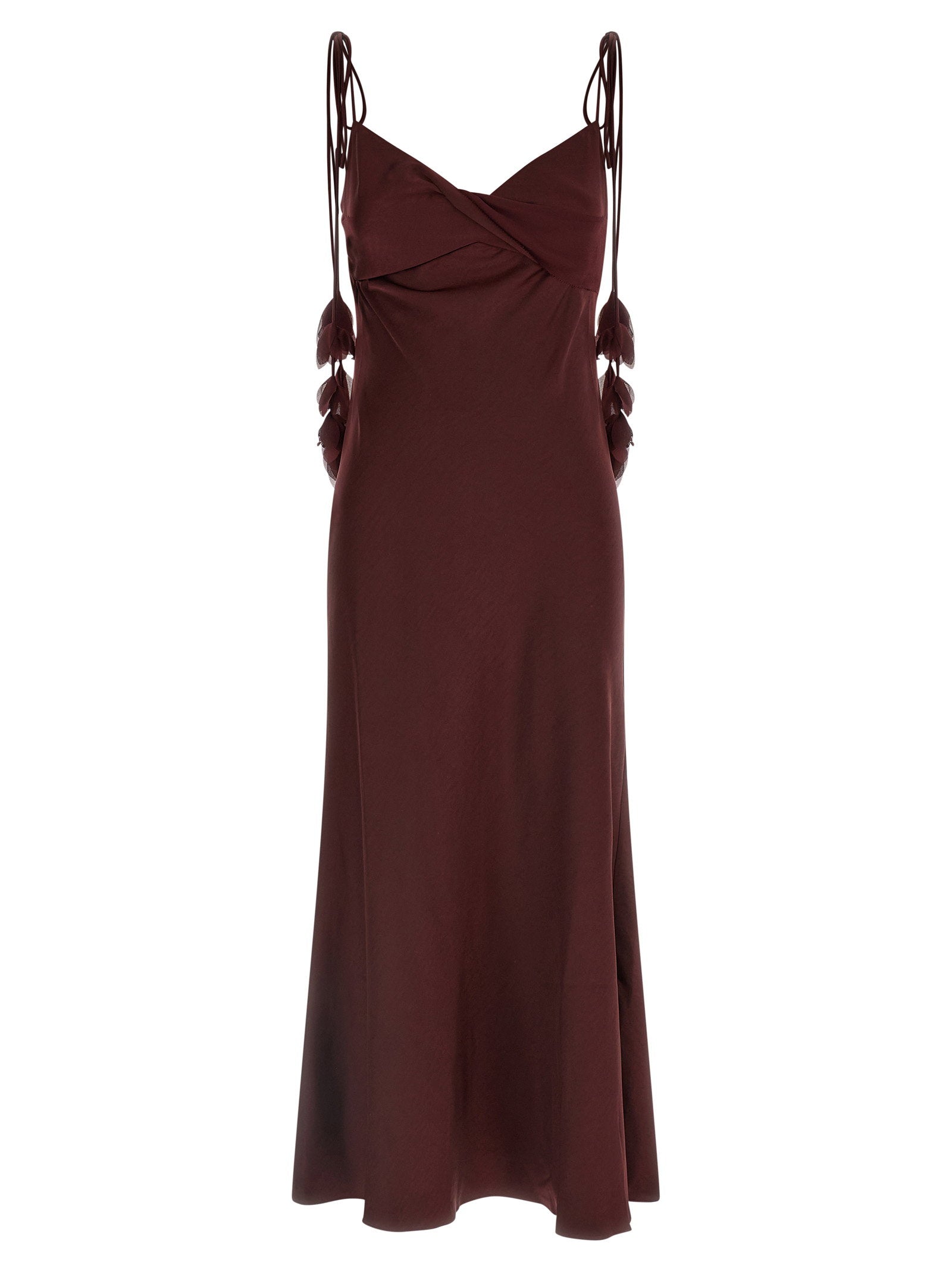 Satin Crossover Dress — Burgundy