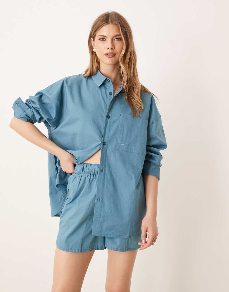 Chill poplin long sleeve shirt in blue