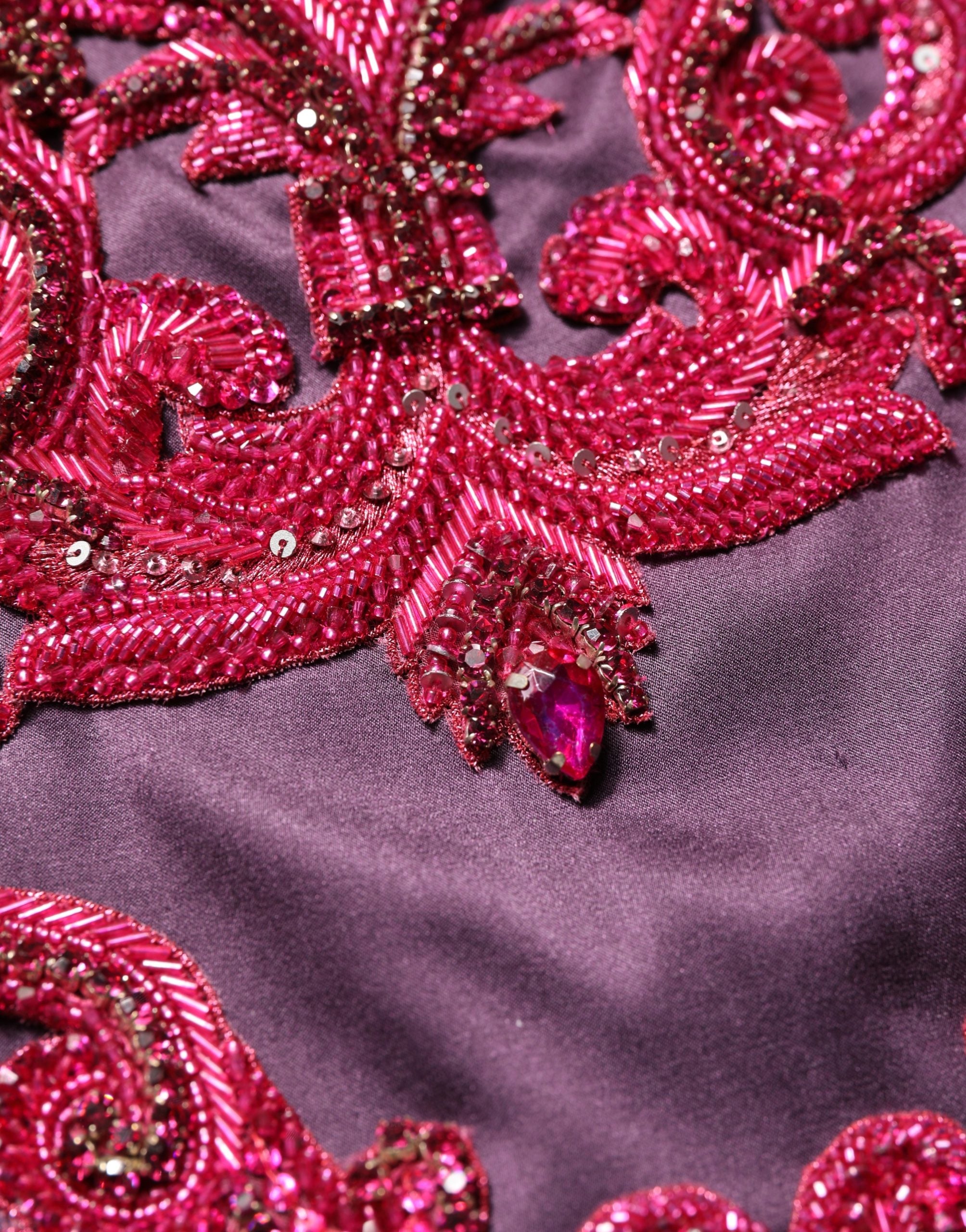 Silk Crystal Beaded Strapless Gown — Purple