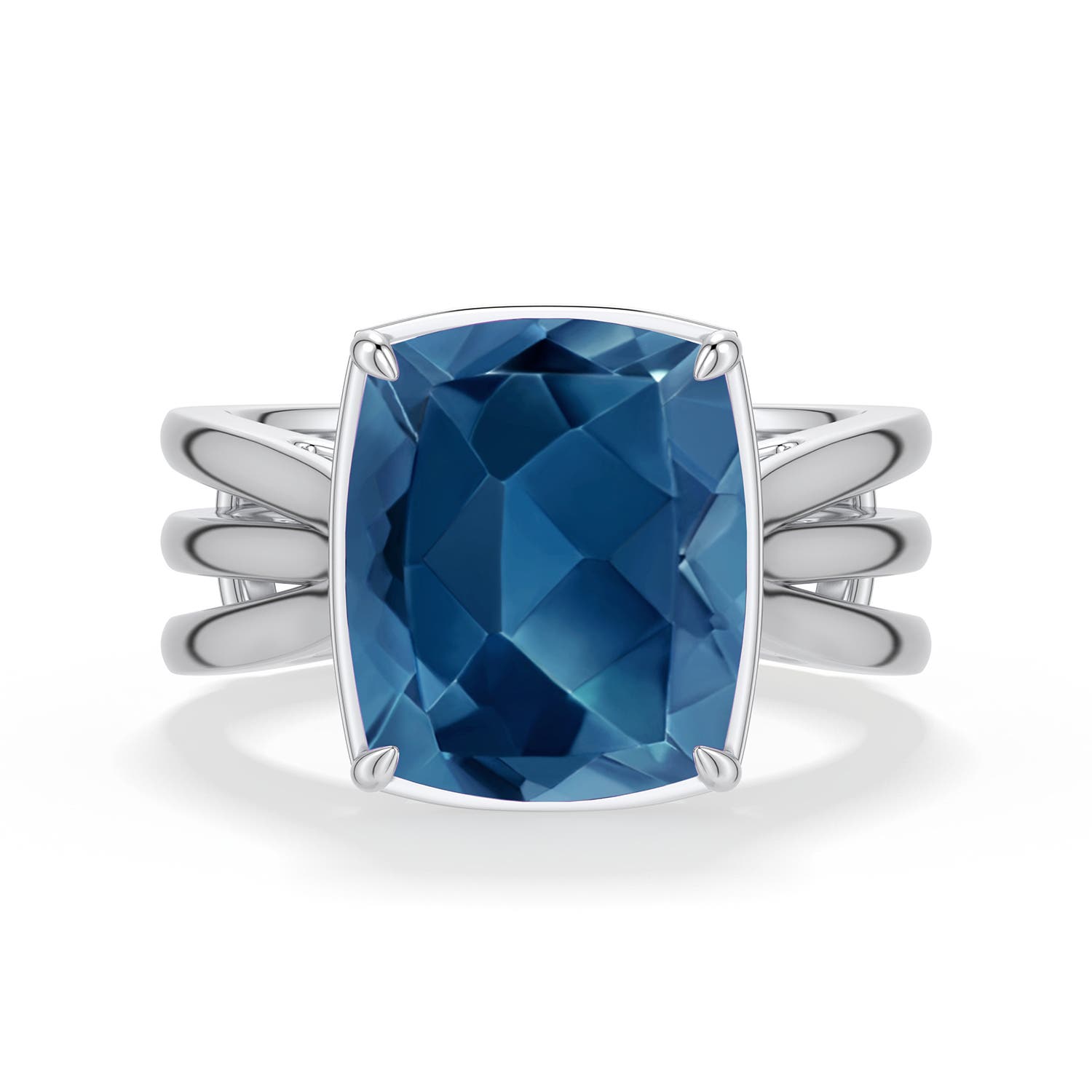 Angara 5.8 CTW Cushion Rectangular London Blue Topaz Triple Split Shank Ring in Silver
