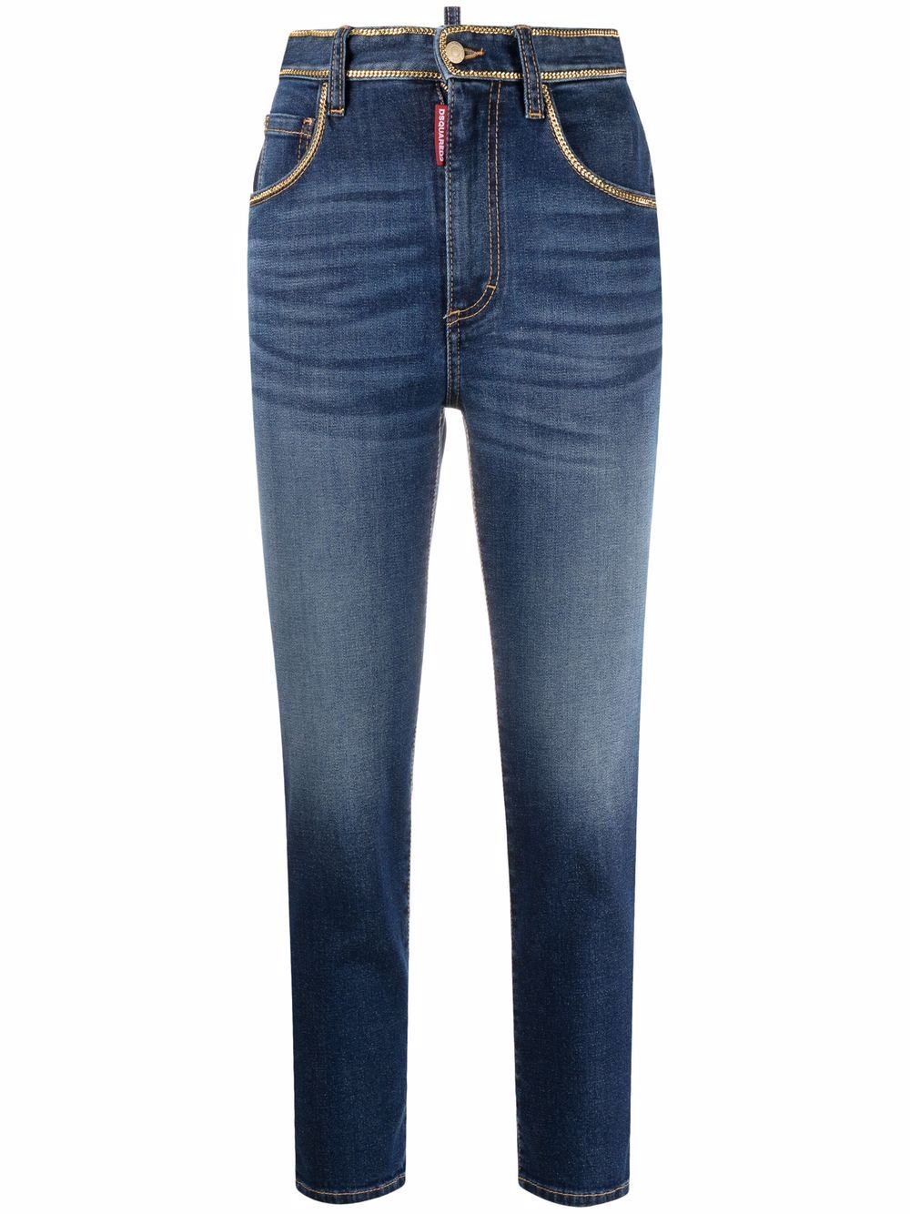 High-waisted chain-trim cropped jeans - Blue