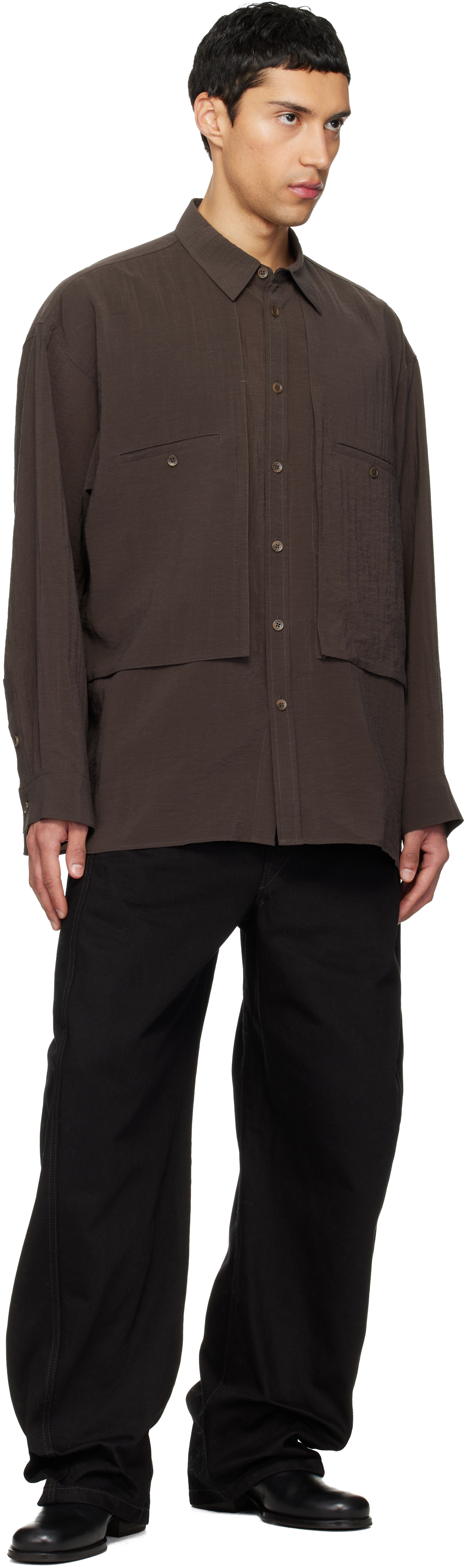 Brown Oversized Cargo Pocket Shirt