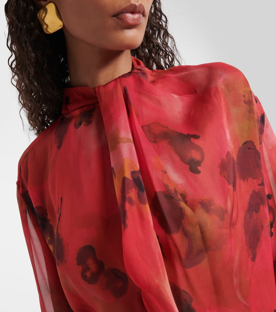 Draped printed silk blouse