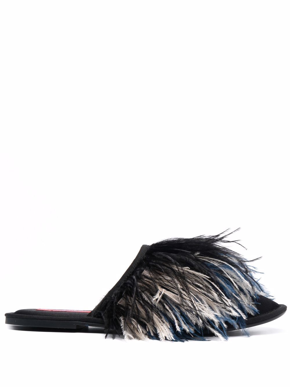 Feather-trim detail slippers - Black
