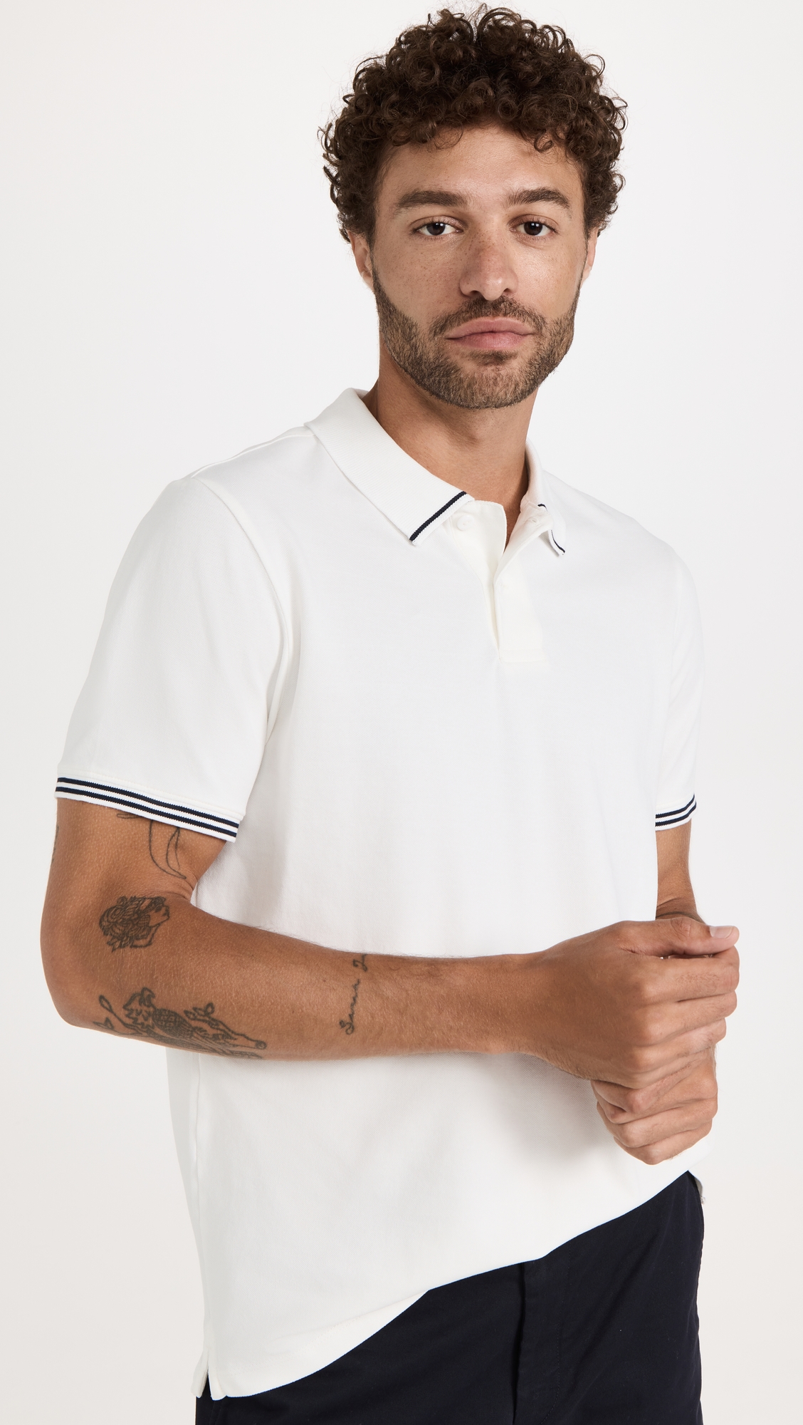 Tipped Collar Polo White