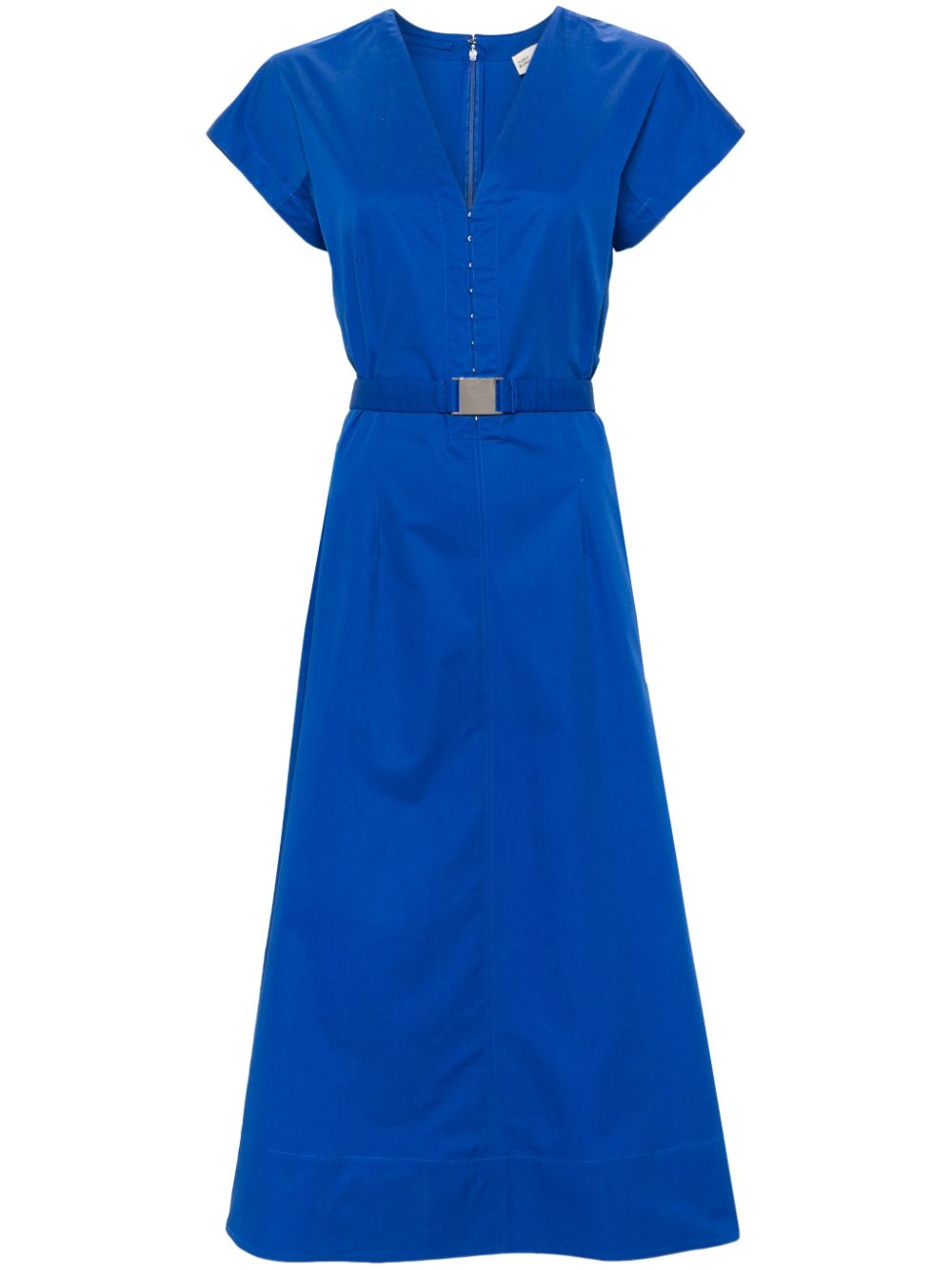 Belted V-neck midi dress - Blue