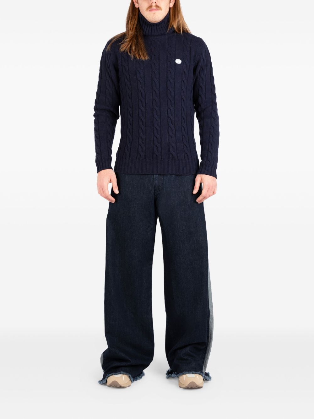 Cable-knit turtleneck sweater - Blue
