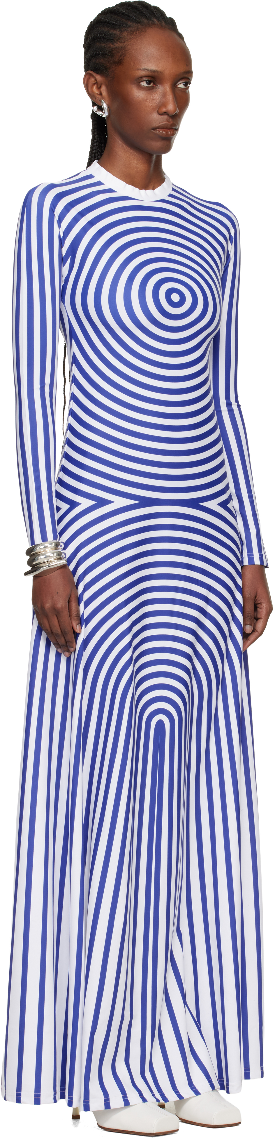 White & Blue 'The Long Target' Maxi Dress