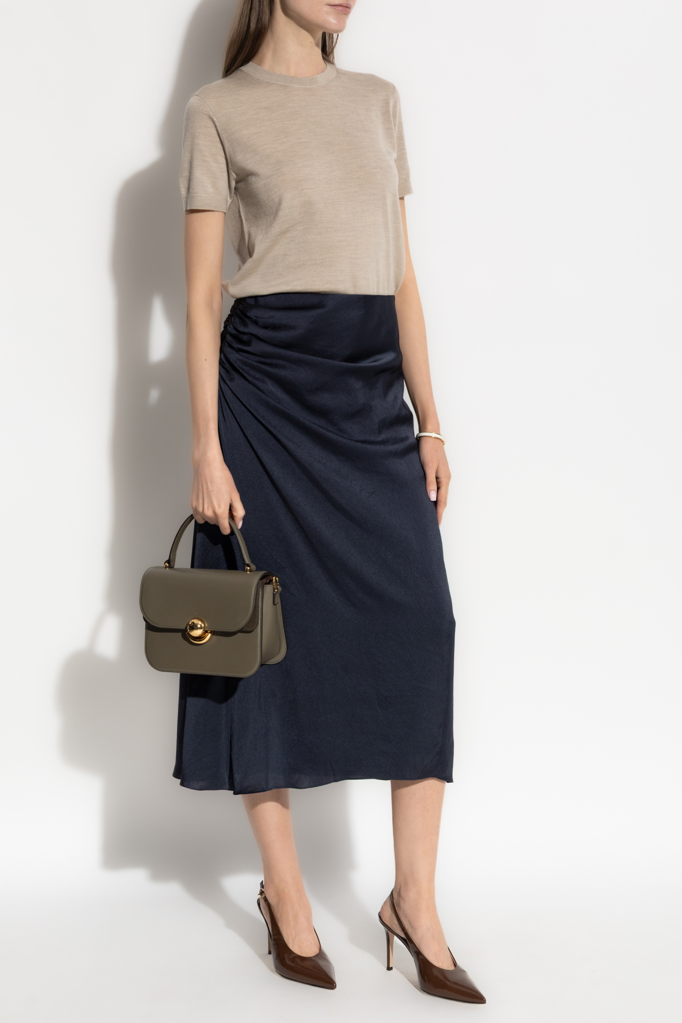 Skirt With A Satin Finish, Women's, Navy Blue