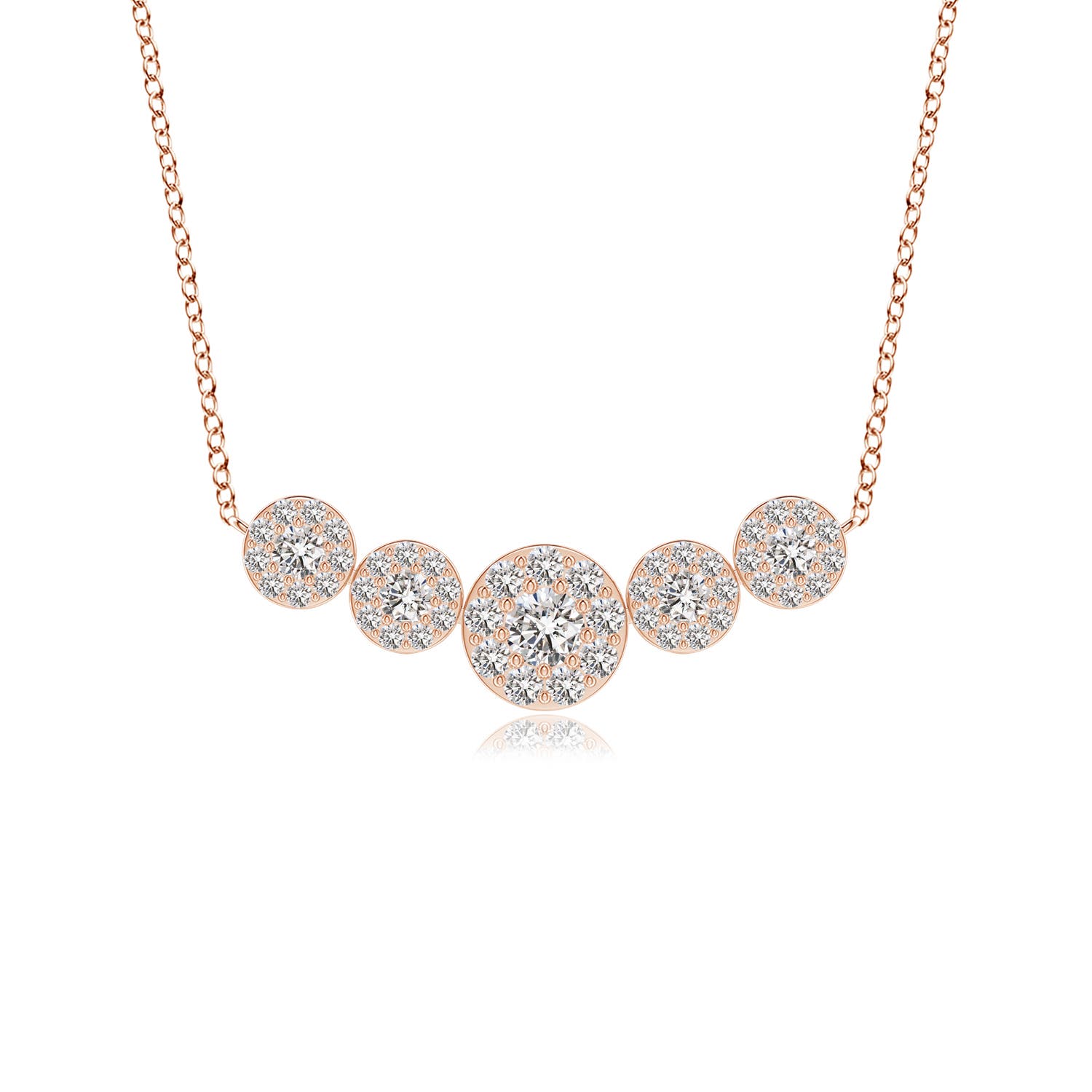 Angara 0.32 Carat Graduated Five Stone Diamond Halo Necklace in 14K Rose Gold