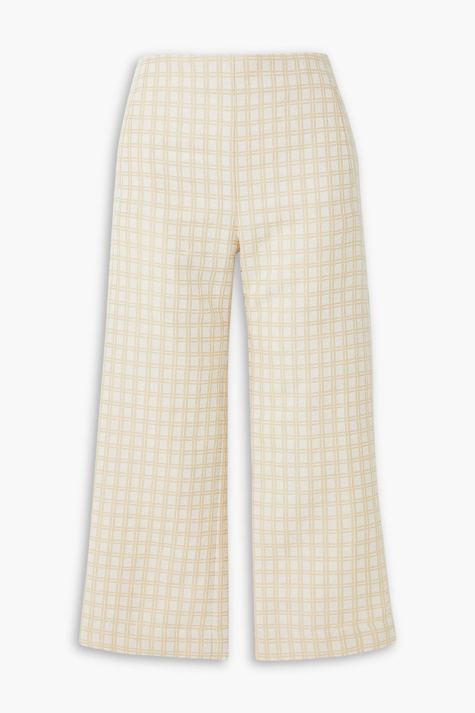 Cropped checked cotton-blend bouclé-jacquard straight-leg pants