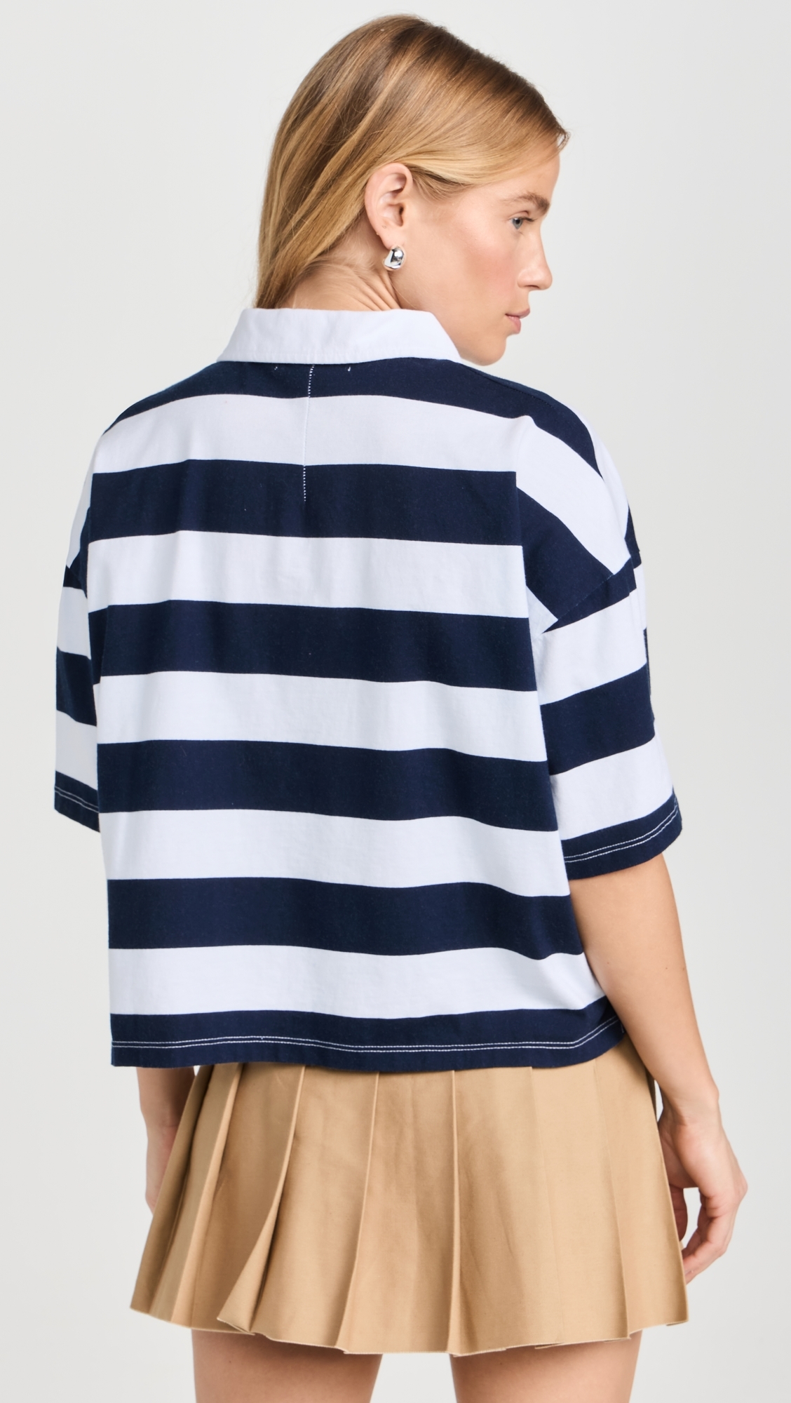 Navy Rugby Stripe Short Sleeve Boxy Polo White