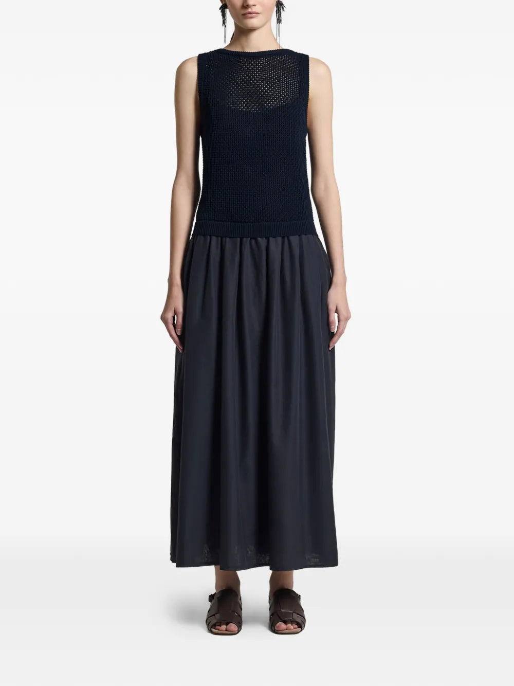 Open-Knit Sleeveless Dress — Navy