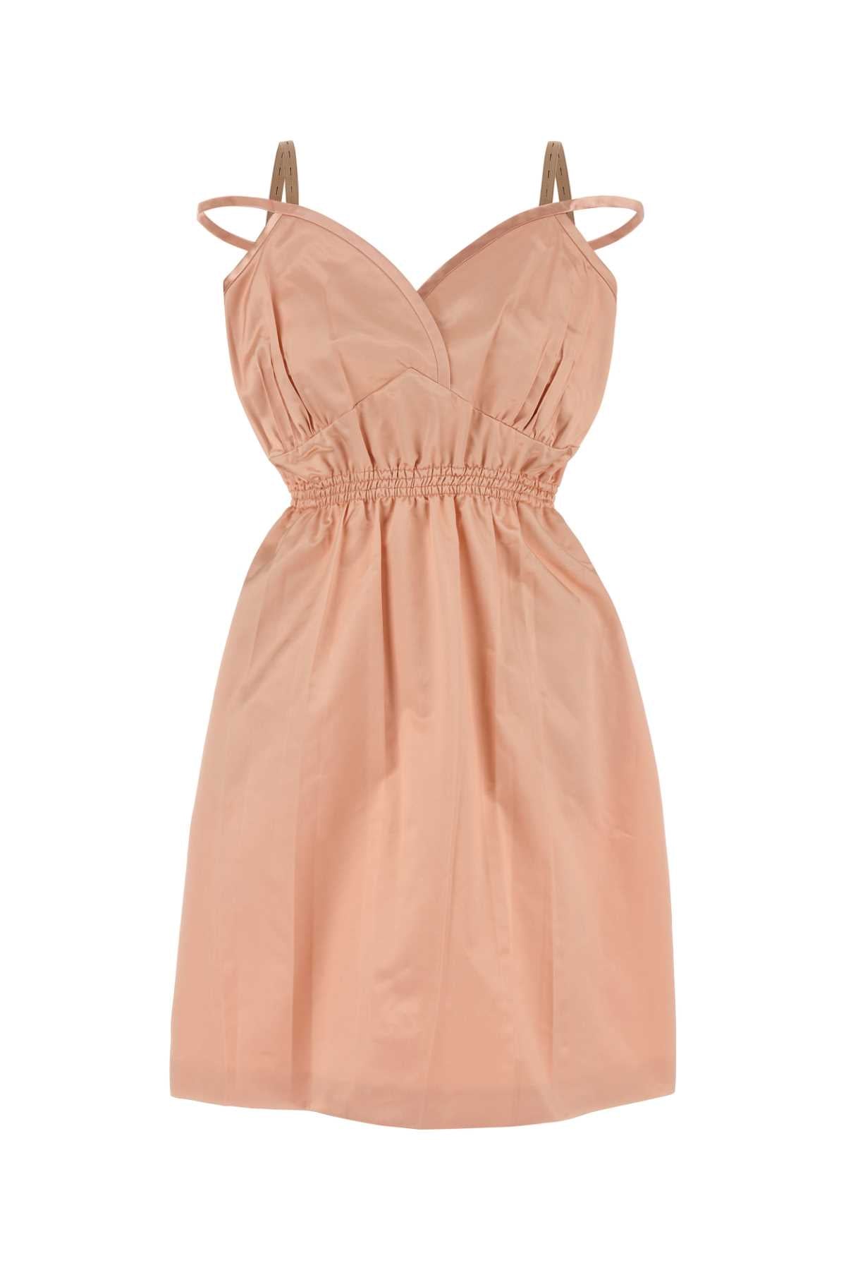 Sweetheart Neckline Cotton-Viscose Dress — Beige