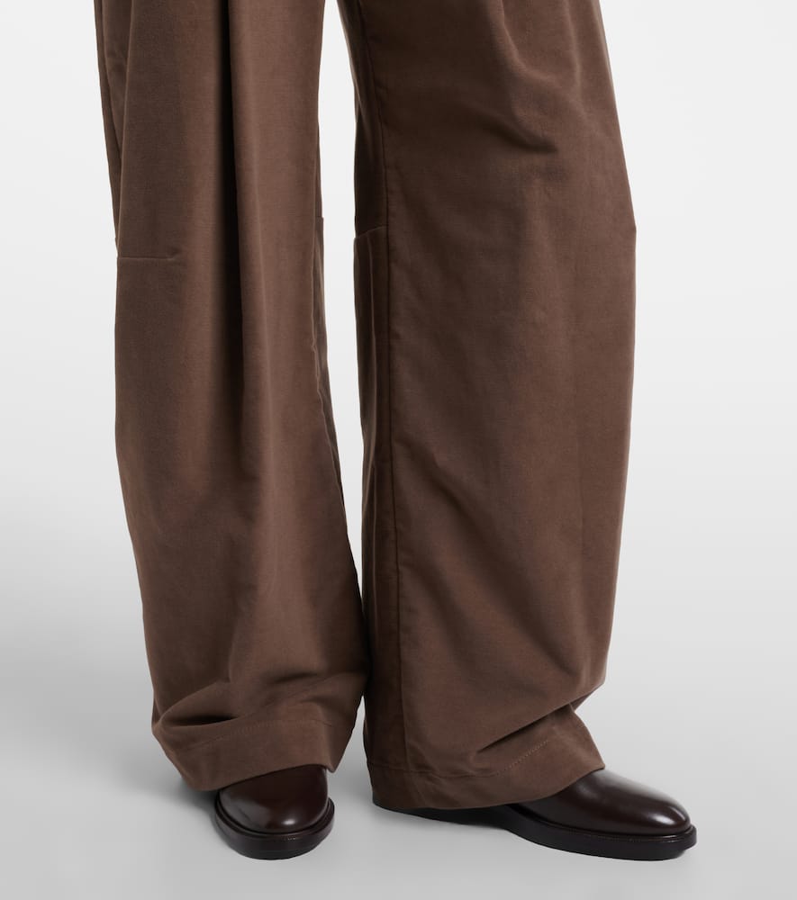 Pleated high-rise cotton wide-leg pants