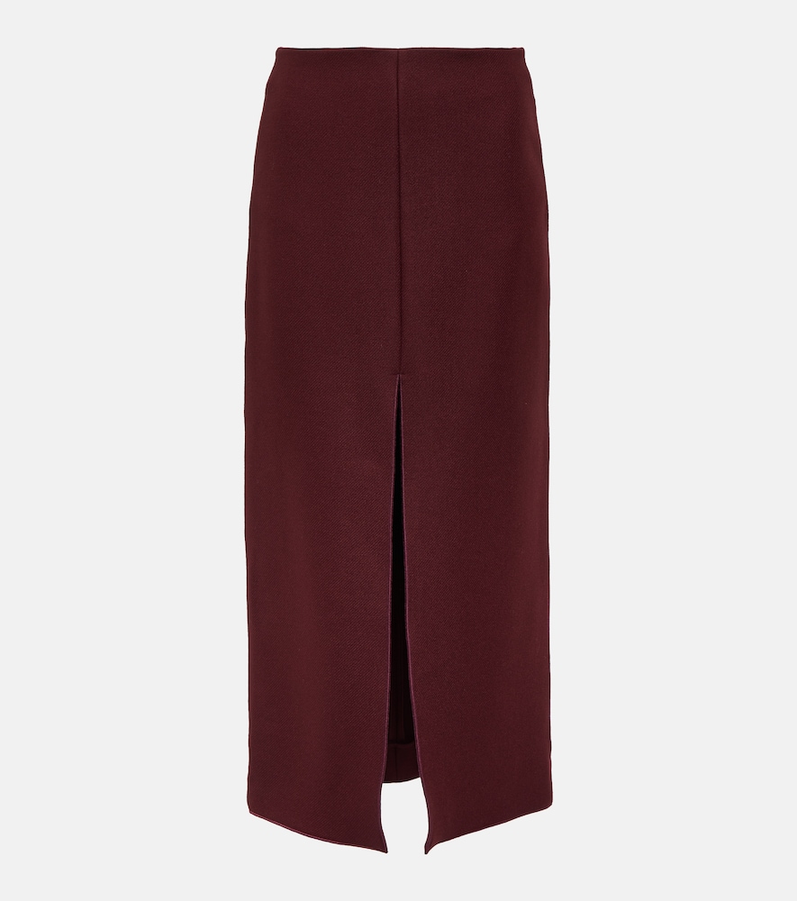 Front-slit wool-blend midi skirt