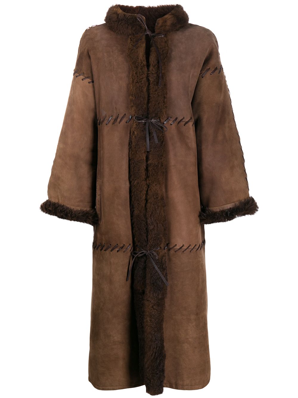 1980s pre-owned sheepskin midi coat - Brown