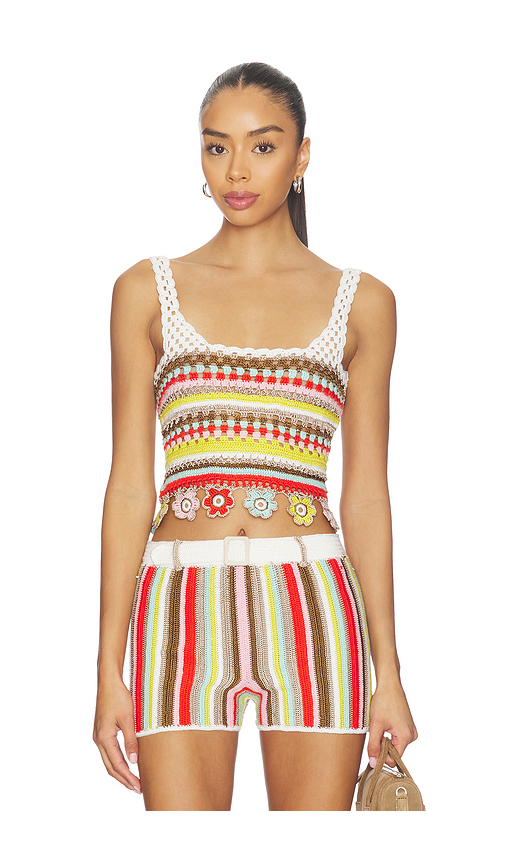 My Beachy Side Noa Hand-crocheted Top in Blue Striped. M also in